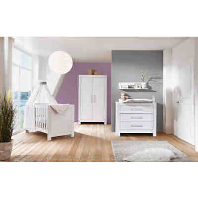 Komplett Kinderzimmer Nordic White, 3-tlg.(Kombi-Kinderbett 70 x 140 cm, Umbauseiten, Wickelkommode mit Wickelaufsatz und Kleiderschrank 2-trg.), weiß lackiert
