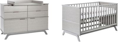 Sparset Vicky Grey, 2-tlg. (Kombi-Kinderbett 70 x 140 cm, Umbauseiten und Wickelkommode), Texwood grau