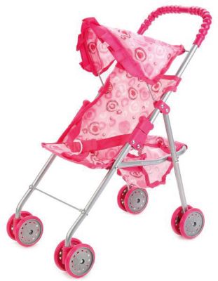 Коляска для кукол Карапуз с корзиной и ремнем безопасности, розовая