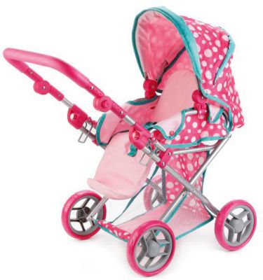 Коляска для кукол 3 в 1 Карапуз, розовая в горошек