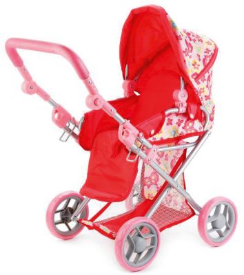 Коляска для кукол 3 в 1 Карапуз, розовая в цветочек