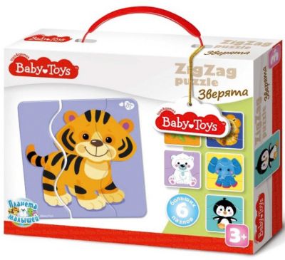 Макси пазлы Baby Toys зигзаг "Зверята", 18 элементов