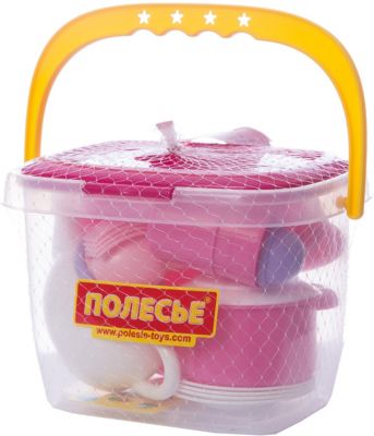 Набор игрушечной посуды Полесье "Настенька" 29 предметов на 4 персоны, в ведёрке