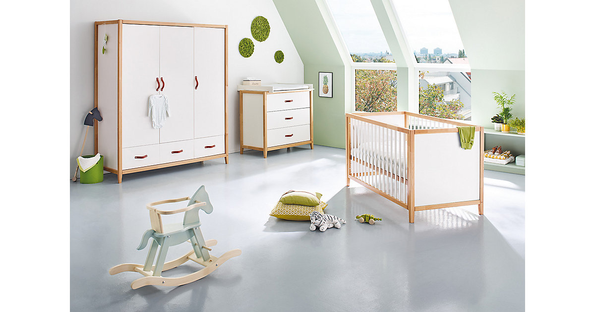 Pinolino · Komplett Kinderzimmer Calimero, breit und groß, 3-tlg. (Kinderbett 70 x 140cm, breite Wickelkommode und Kleiderschrank 3-türig), weiß lackiert, Buche Pinolino · Komplett Kinderzimmer Calimero, breit und groß, 3-tlg. (Kinderbett 70 x 140cm, breite Wickelkommode und Kleiderschrank 3-türig), weiß lackiert, Buche