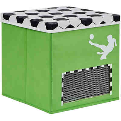 Aufbewahrungsbox Fußball, mit Deckel und Tornetz, klein