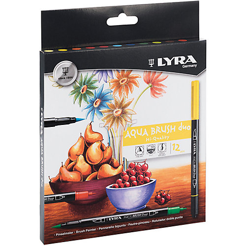 Фломастеры Aqua Brush Duo двойные с эффектом рисунка кистью, 12 цветов от LYRA