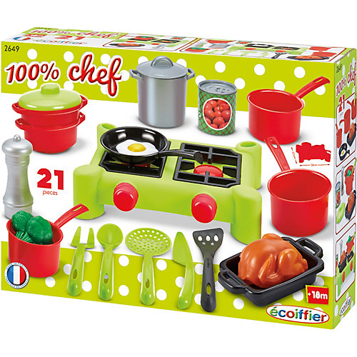 Игровой набор Ecoiffier 100% Chef плита с продуктами, 21 предмет от écoiffier