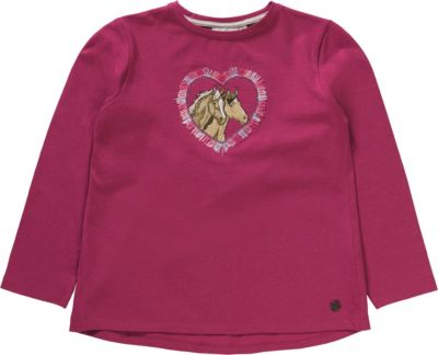 Langarmshirt mit Pailletten , Pferde pink Gr. 116/122 Mädchen Kinder