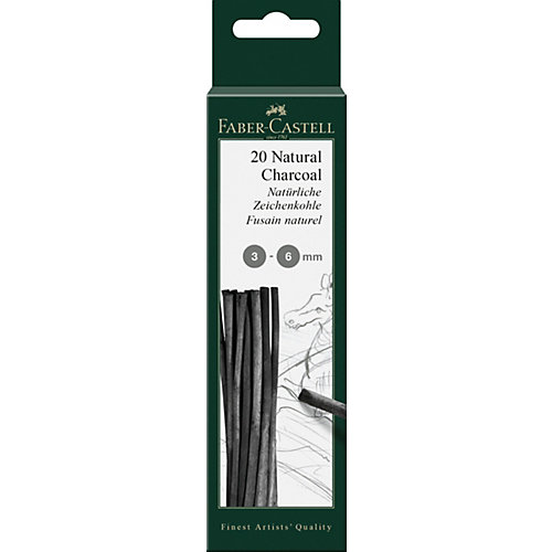Уголь натуральный Faber-Castell "Pitt", Ø 3-6мм, круглый, 20шт., картон. упак. от Faber-Castell
