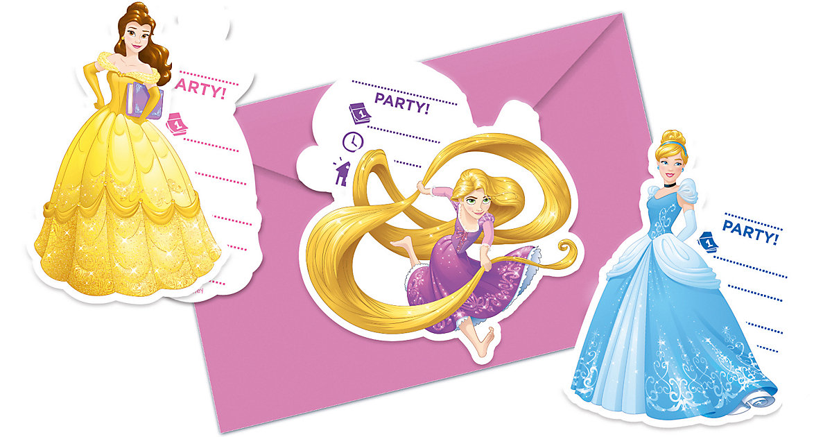 gestanzte Einladungskarten mit Umschlägen Princess Heart Strong, 6 Stück rosa-kombi