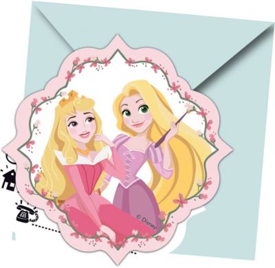 gestanzte Einladungskarten mit Umschlgen Princess Dare To Dream, 6 Stck hellblau/rosa