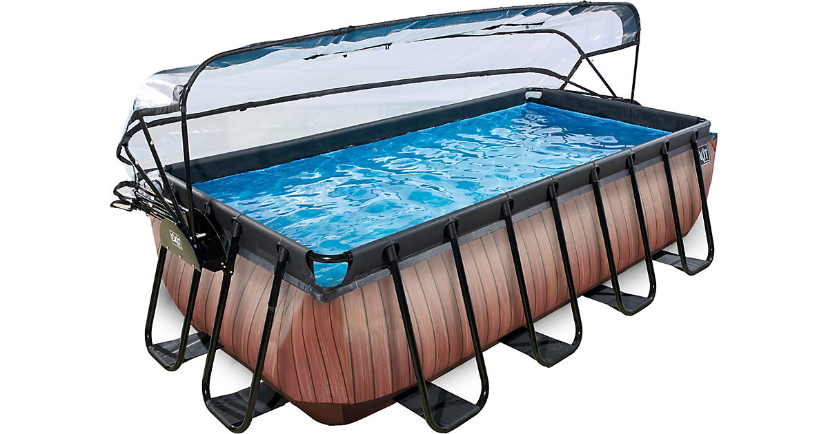 EXIT · Frame Pool 4x2x1m mit Sonnendach, Holz Optik EXIT · Frame Pool 4x2x1m mit Sonnendach, Holz Optik