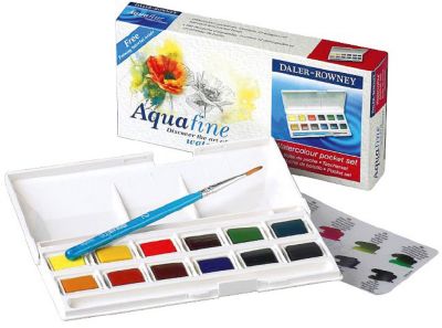 Акварель Daler Rowney "Aquafine" в кюветах, 12 цветов