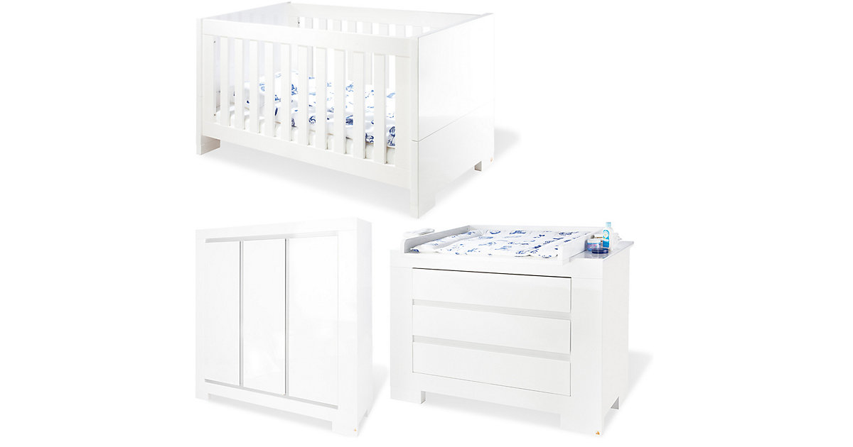 Pinolino · Komplett Kinderzimmer ARCTICA, 3-tlg. (Kinderbett, Wickelkommode und 3-türiger Kleiderschrank), weiß Pinolino · Komplett Kinderzimmer ARCTICA, 3-tlg. (Kinderbett, Wickelkommode und 3-türiger Kleiderschrank), weiß