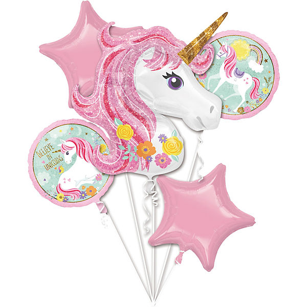 Folienballon-Bouquet Einhorn Magical Unicorn, 5 Stück