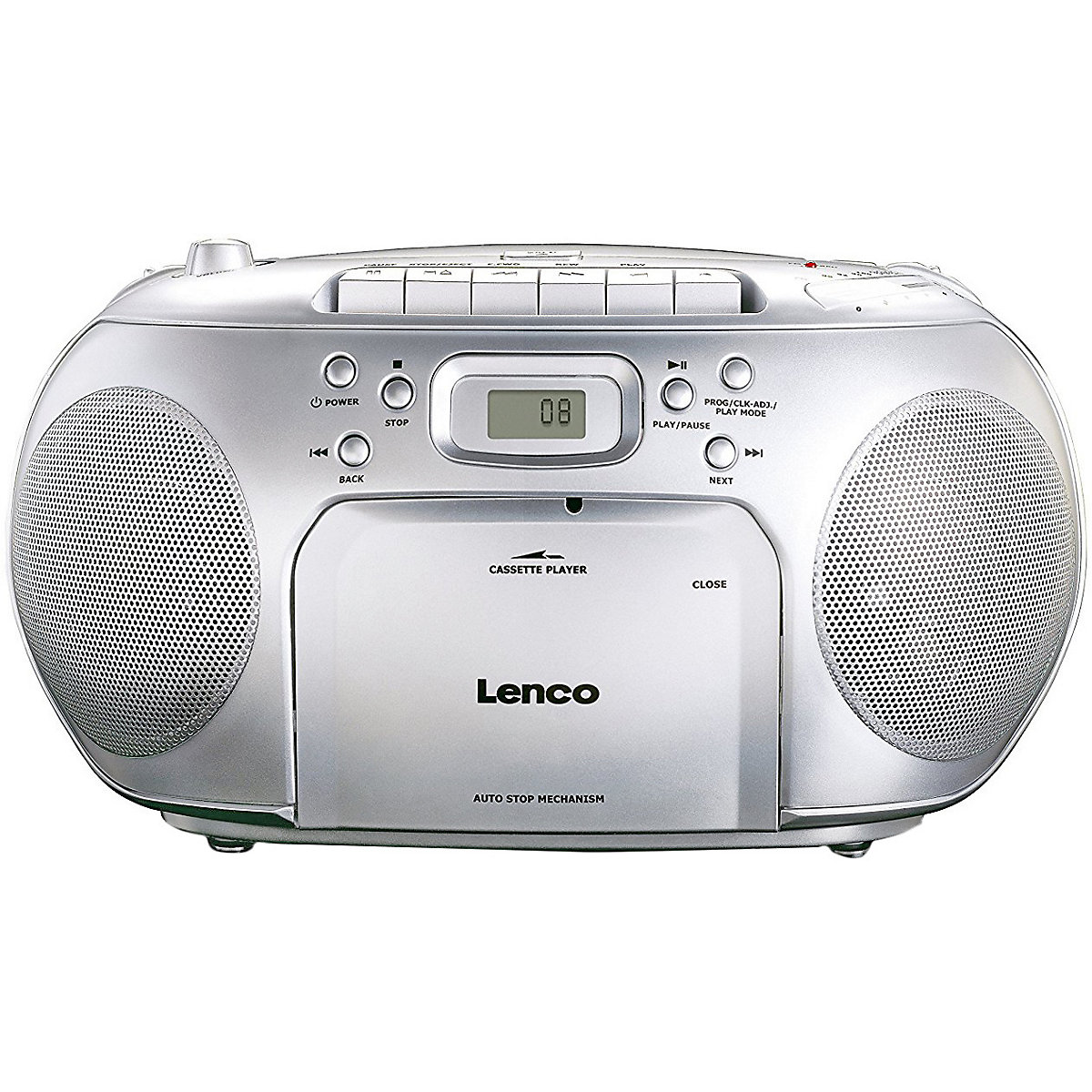 Lenco SCD-420SI CD-Player mit FM-Radio Kassettenplayer und Kopfhöreranschluss silber