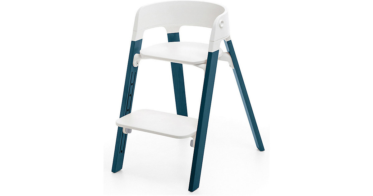 Stokke · Steps™ Hochstuhl, Sitz white inkl. Beine Buchenholz, midnight blue Stokke · Steps™ Hochstuhl, Sitz white inkl. Beine Buchenholz, midnight blue