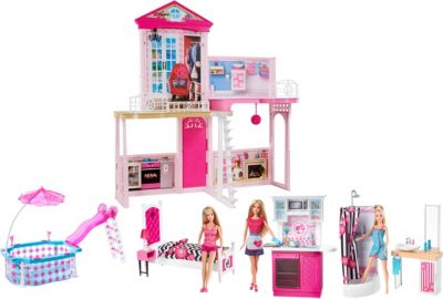 Barbie Haus Möbel Und Pool Geschenkset Inkl 3 Barbie Puppen