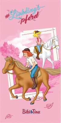 Strand- / Badetuch Bibi & Tina, Lieblingspferd, 75 x 150 cm rosa