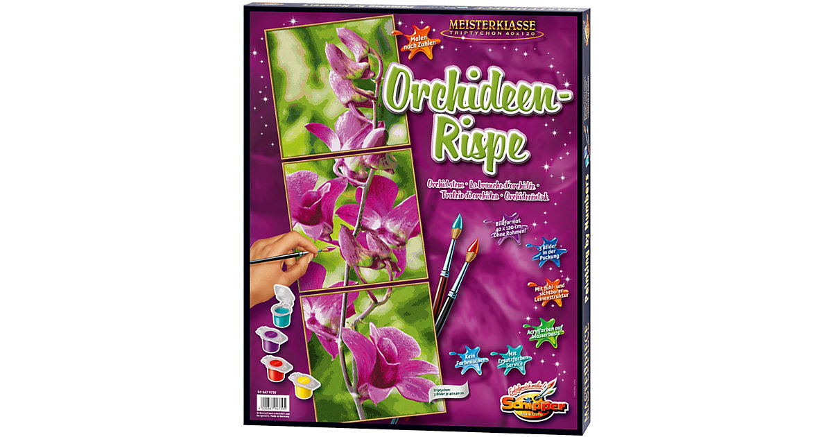 Malen nach Zahlen - Orchideenrispe Triptychon quadratisch Malen nach Zahlen - Orchideenrispe Triptychon quadratisch
