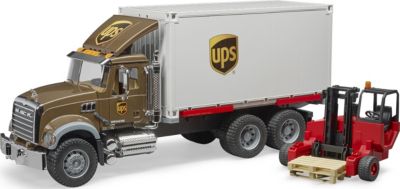 Mack Granite UPS Logistik LKW mit Mitnahmestapler, Bruder MACK Granite UPS Logistik LKW mit Mitnahmestapler | BRUDER