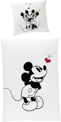 Bettwäsche WALT DISNEY Mickey in Love, Renforcé, 135 x 200cm schwarz/weiß