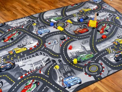 Disney Cars Spielteppich Kinderteppich Grau Teppich Straßenteppich Straße Auto 