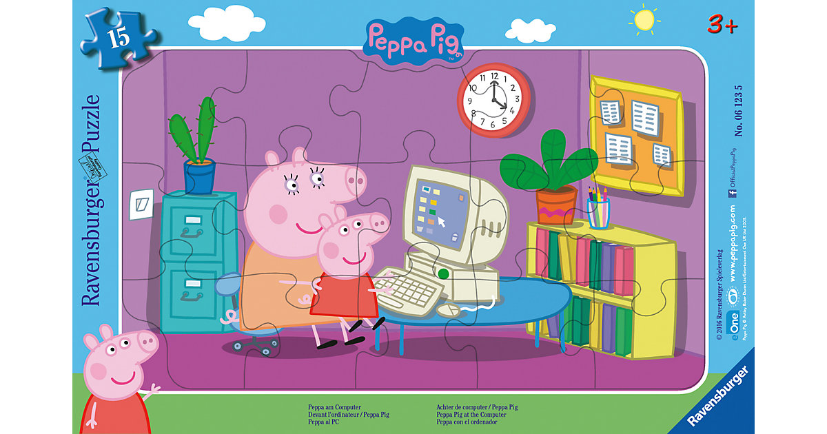 Puzzles: Ravensburger Rahmen-Puzzle, 15 Teile, 25x14,5 cm, Peppa Pig: Peppa am Computer