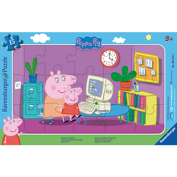 Rahmen-Puzzle, 15 Teile, 25x14,5 cm, Peppa Pig: Peppa am Computer