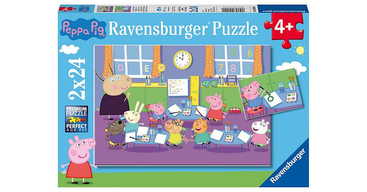 Puzzles: Ravensburger 2er Set Puzzle, je 24 Teile, 26x18 cm, Peppa Pig: Peppa in der Schule
