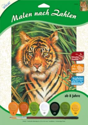 Malen nach Zahlen Tiger auf der Lauer Tiermotiv Komplettset  22cm x 29 cm 