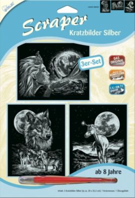 Scraper Kratzbilder 3er Set Silber - Mondschein