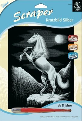 MAMMUT Spiel und Geschenk Kratzbild Scraper Pferd silber