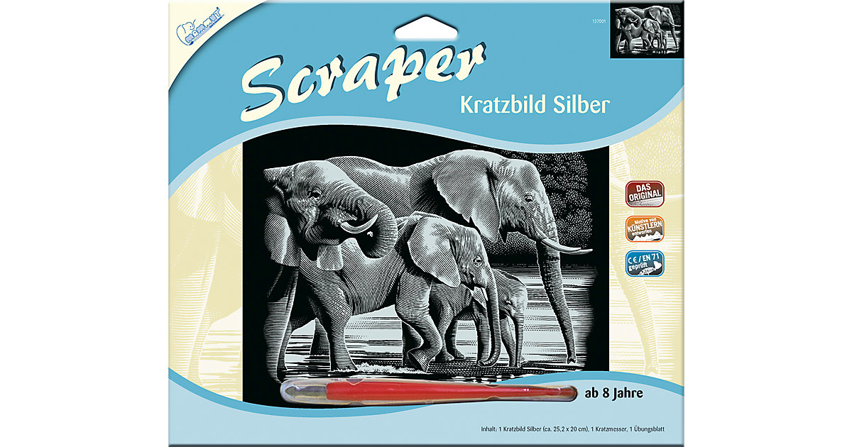 Scraper Silber groß ´´Querformat´´ - Elefanten