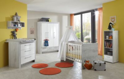 Komplett Kinderzimmer Emilia 3 Tlg Kinderbett Exkl Umbauseiten Wickelkommode Und 3 Turiger Kleiderschrank Pinie Grau Hochglanz Weiss Arthur Berndt Mytoys