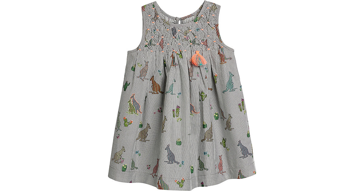 Kinder Kleid mit Stick- und Fransendetail grau Gr. 68/74 Mädchen Baby