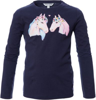 Langarmshirt mit Glitzer , Pferde dunkelblau Gr. 104 Mdchen Kleinkinder