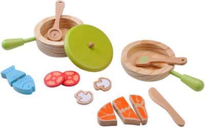 Topf und Pfannenset Kochgeschirr Küche Zubehör aus Holz für Kinder EverEarth 